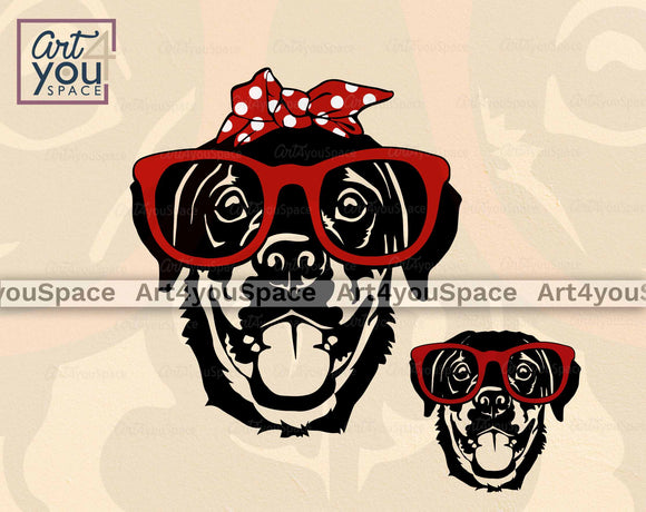 rottweiler with bandana glasses svg file