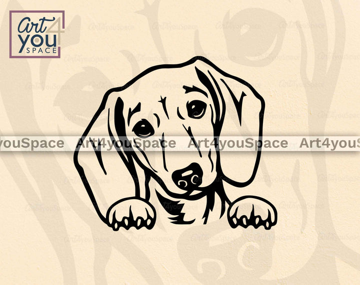 dachshund face with paws peeking position svg
