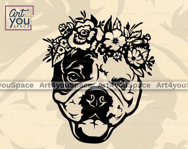 English Bulldog Flowers Art