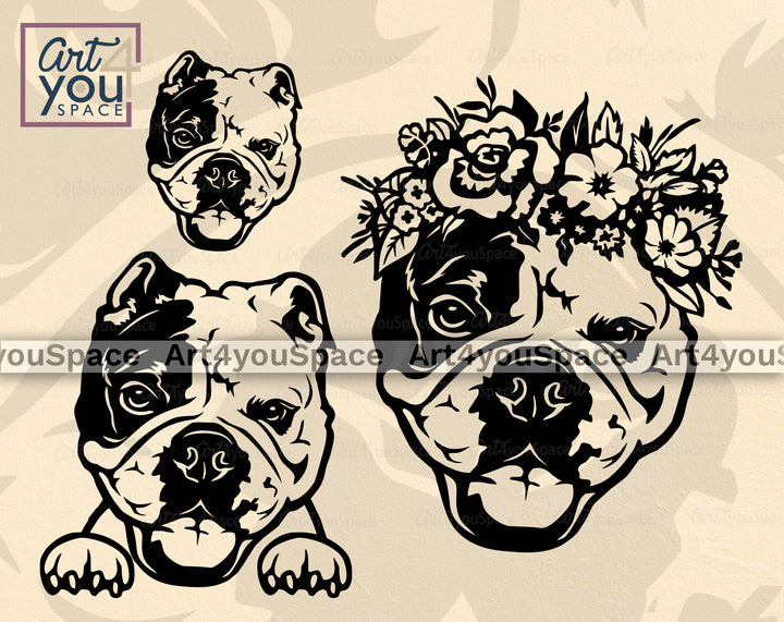 English Bulldog Flowers SVG