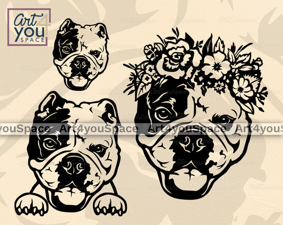 English Bulldog Flowers SVG