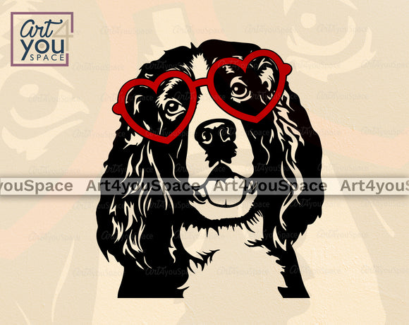 English Springer Spaniel With Heart Glasses SVG