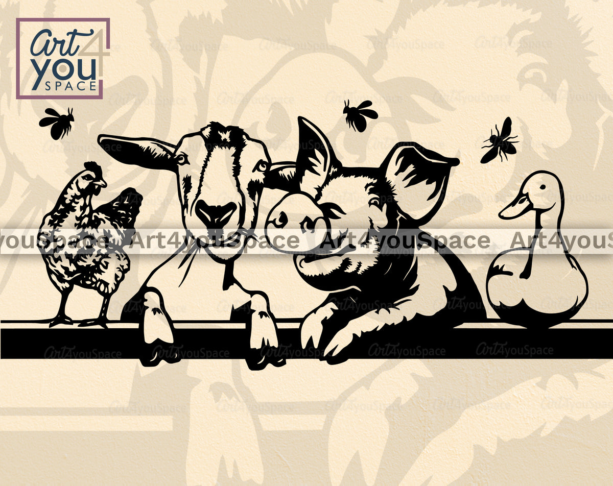 Buy Goat, Pig, Chicken, Duck Bees, Farm Animals SVG, DXF, PNG ...