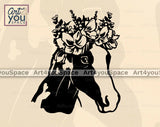 Paint Horse With Flowers Wreath on the Head Black And White Graphics