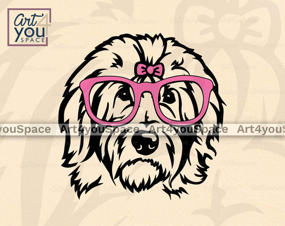Old English Sheepdog With Glasses And Bow SVG