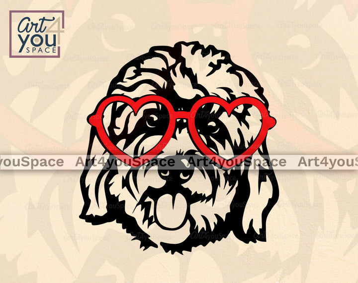 GoldenDoodle with heart glasses svg