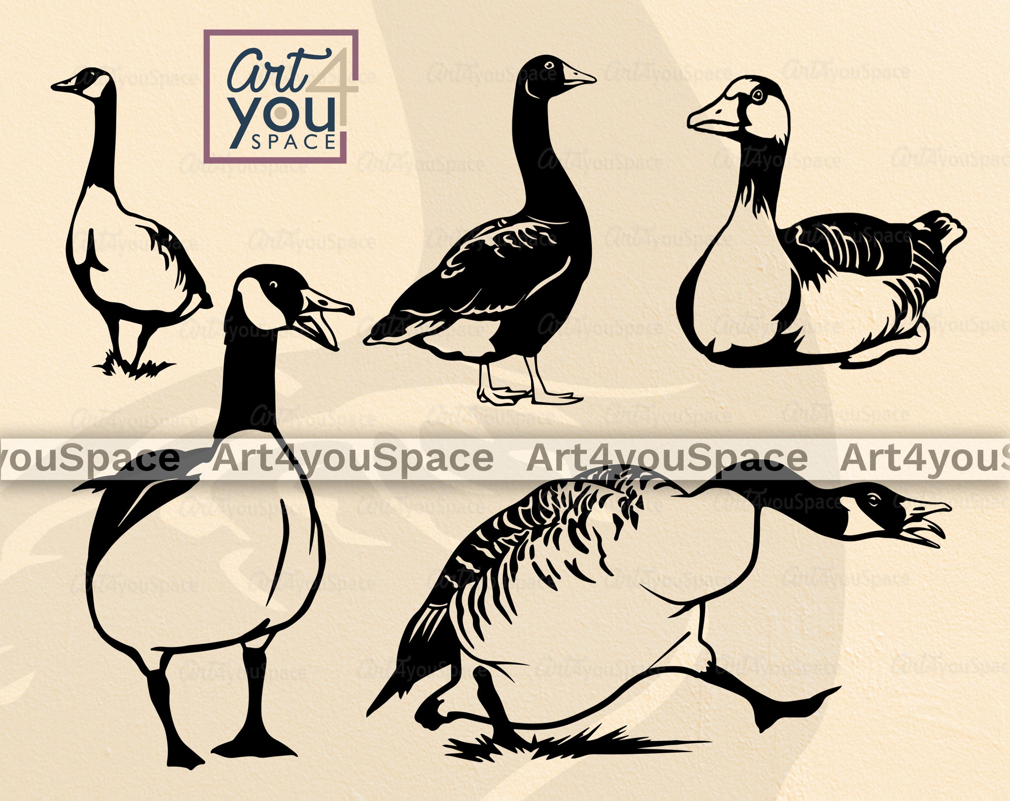 goose clipart black and white