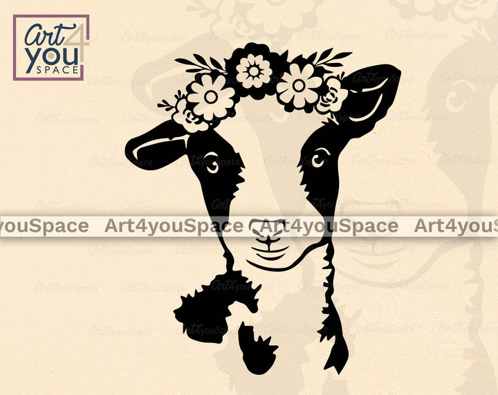 Harlequin sheep with flowers on head svg file