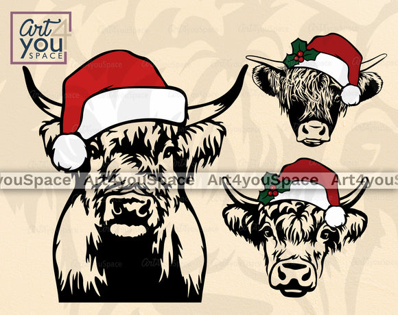 highland cow christmas svg