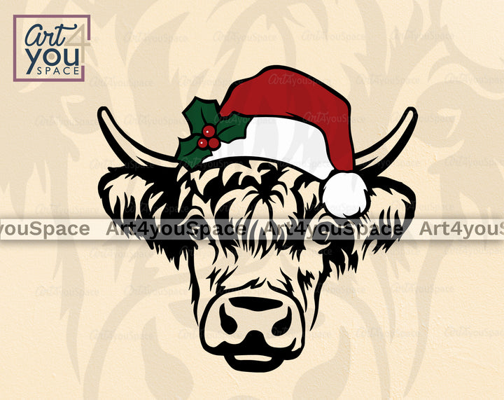 highland cow christmas svg