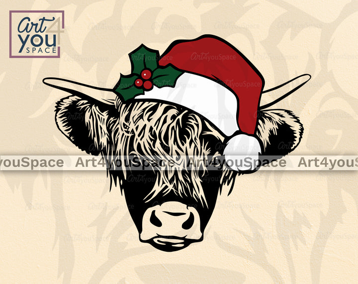 scotiish cow christmas svg