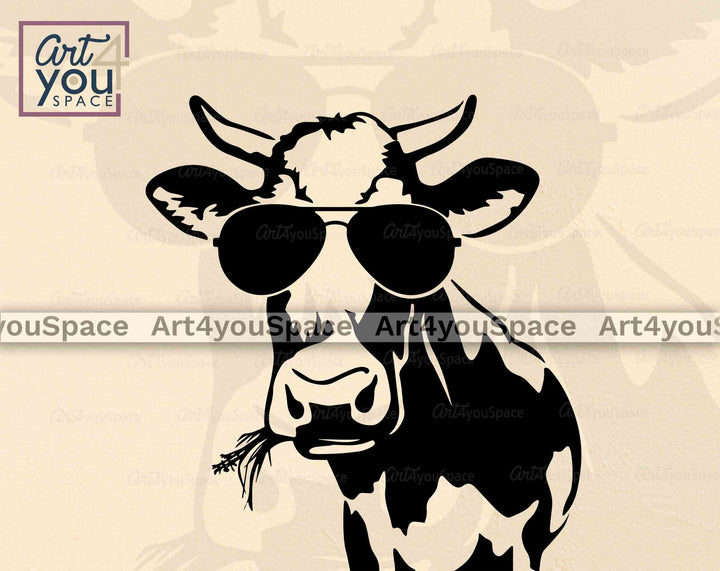 Funny Cow With Sunglasses And Flowers SVG