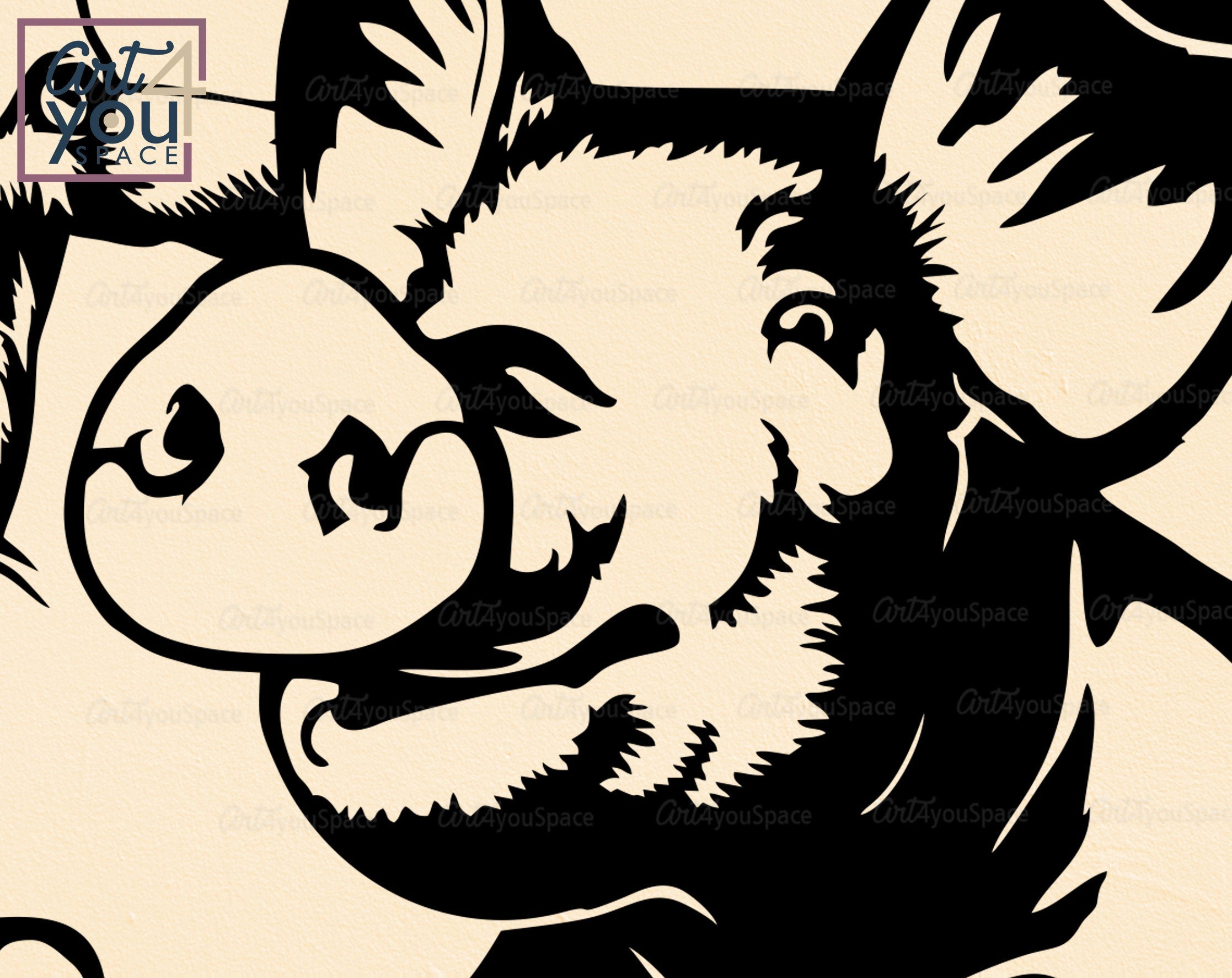 Farm animals SVG PNG DXF, Chicken Pig Goat peeking Clipart, Download, Laser cut vector model, Cricut