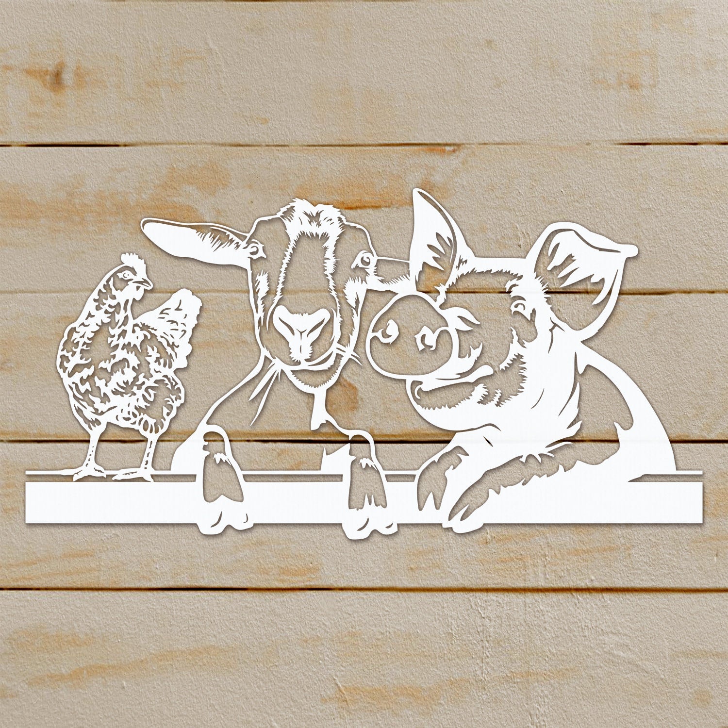 Farm animals SVG PNG DXF, Chicken Pig Goat peeking Clipart, Download, Laser cut vector model, Cricut