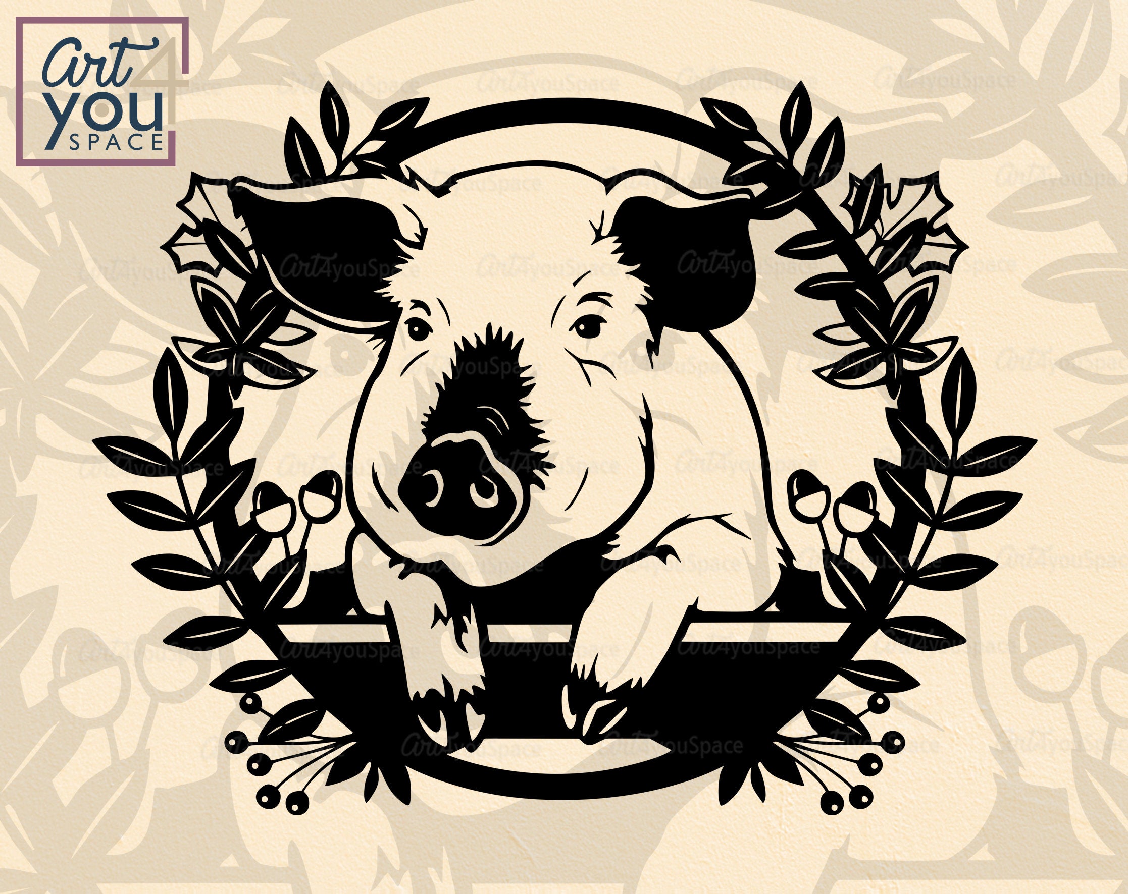 Peeking pig svg, fall svg thanksgiving autumn wreath, Cricut, farm animal Clipart, laser cut vector, png, dxf files for cnc, plasma, stencil