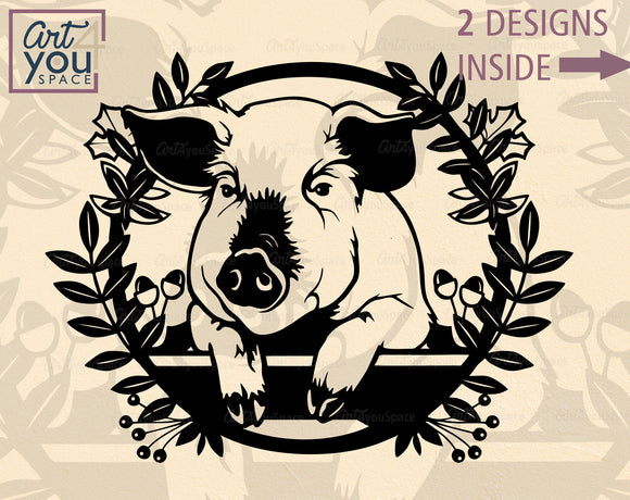 Peeking pig svg, fall svg thanksgiving autumn wreath, Cricut, farm animal Clipart, laser cut vector, png, dxf files for cnc, plasma, stencil