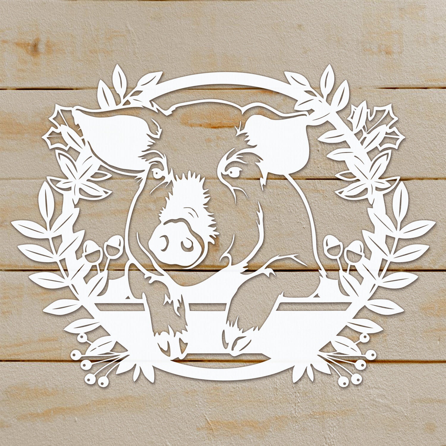 Peeking pig svg, fall svg thanksgiving autumn wreath, Cricut, farm animal Clipart, laser cut vector, png, dxf files for cnc, plasma, stencil