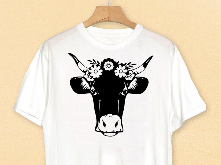 Cow Head With Floral Wreat PNG