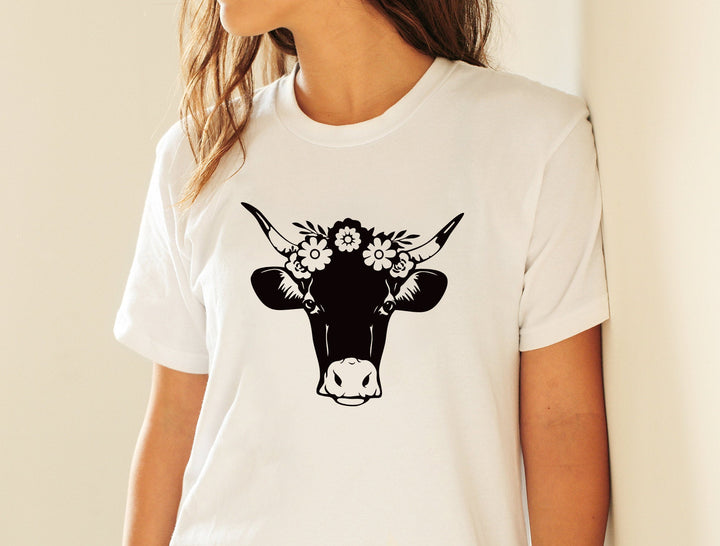 Cow Head With Floral Wreat Vector