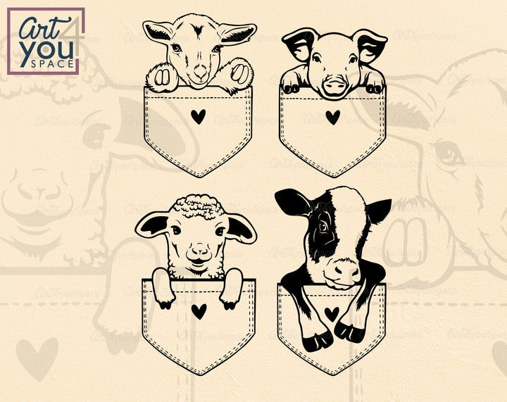 Pygmy Goat, Lamb, Cow, Pig In Pocket SVG