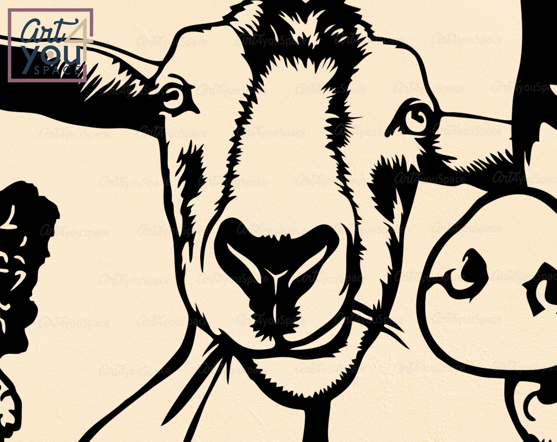 Farm animals SVG PNG DXF, Chicken Pig Goat peeking Clipart, Download, Laser cut vector model, Cricut