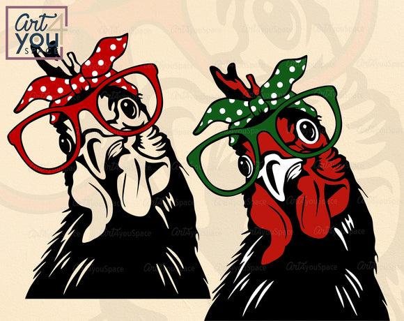 Chicken With Bandana, Glasses SVG