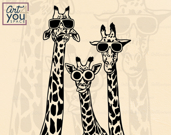 Funny Giraffes With Sunglasses SVG Cricut, African Safari Animal, Zoo Vector Clipart Download