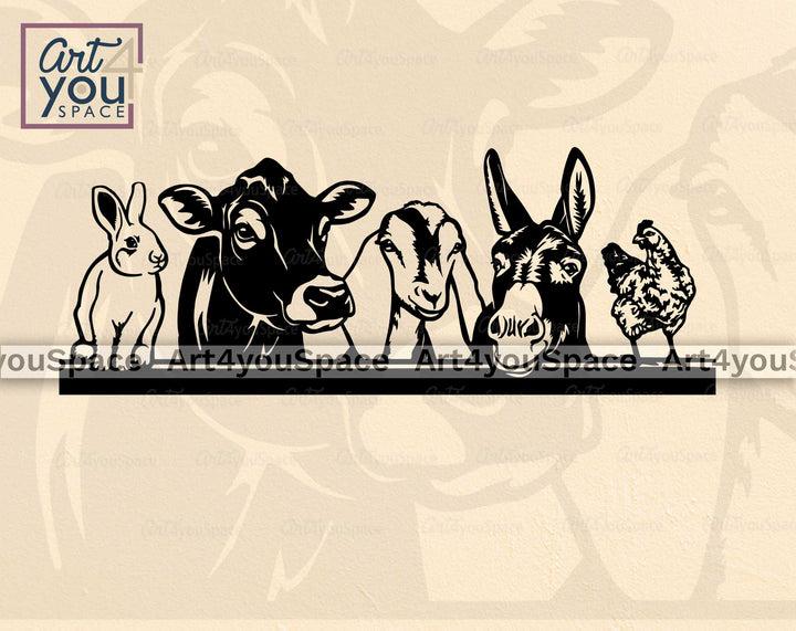 Farm Animals peeking over the fence SVG file