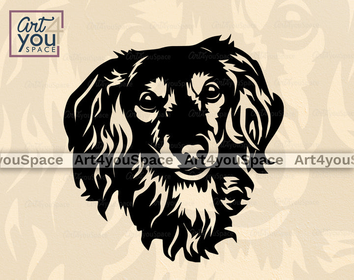 Black and Tan Long Haired Dachshund Face svg file