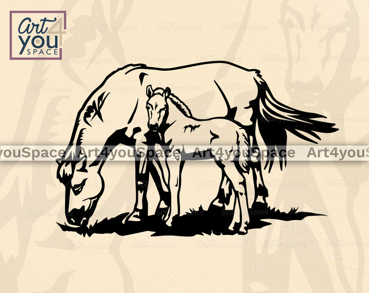 Mare And Foal SVG File