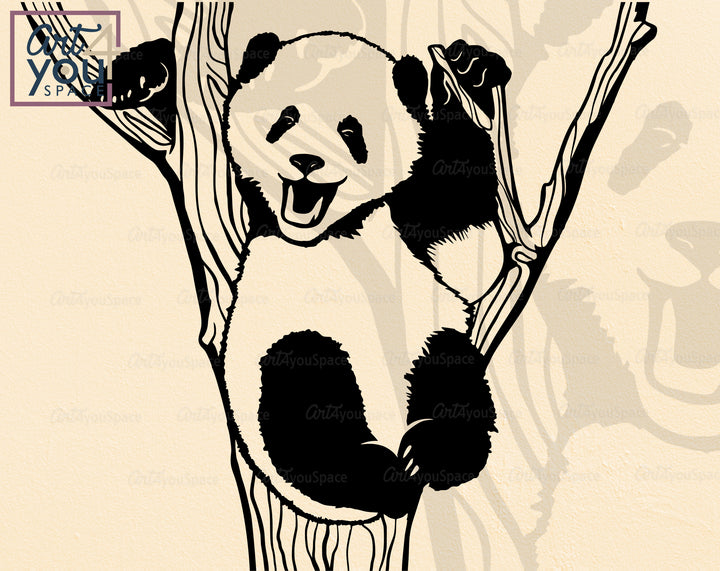 Cute Panda Bear On Tree SVG