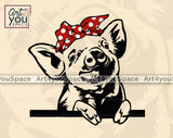 cute peeking pig in red polka dots bandana