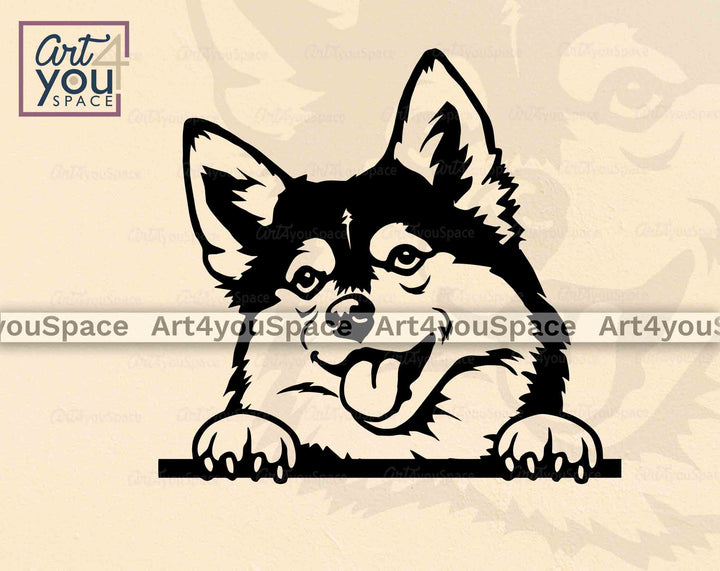 Funny Pomsky Dog in peeking pose clipart