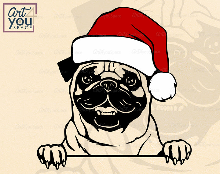 pug santa hat svg