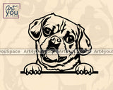 peeking Puggle dog face with paws svg