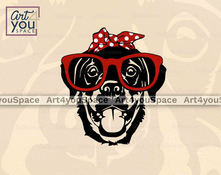 rottweiler dog face with headband and glasses clipart