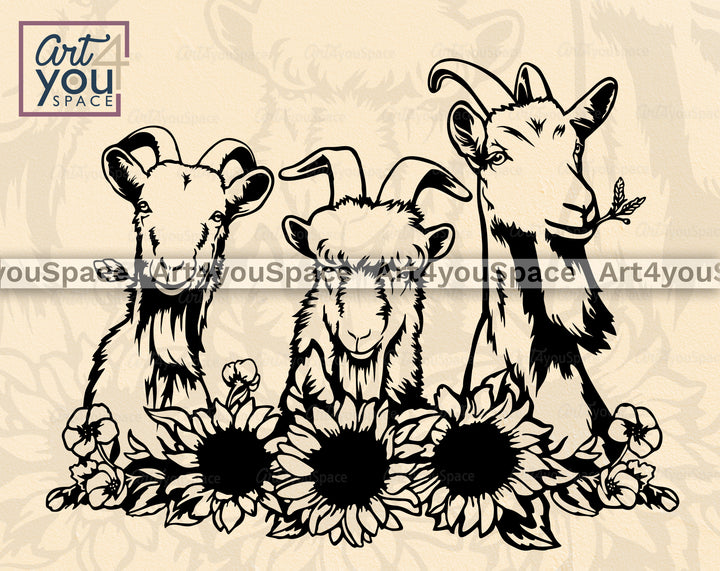 Goats Sunflowers SVG