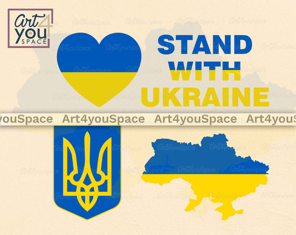 Ukraine Map Svg File Cricut, Heart With Ukrainian Flag Vector, Tryzub Clipart