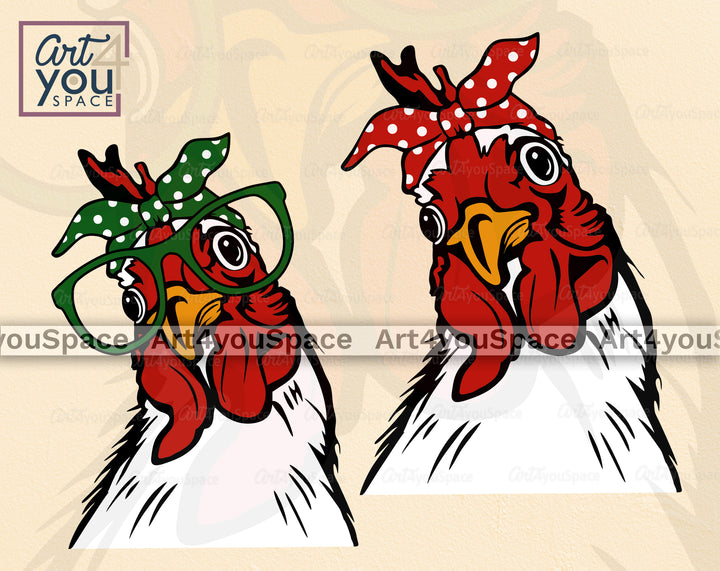 Chicken In White With Bandana And Glasses SVG
