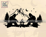 bigfoot mountines camping scene vetor clipart